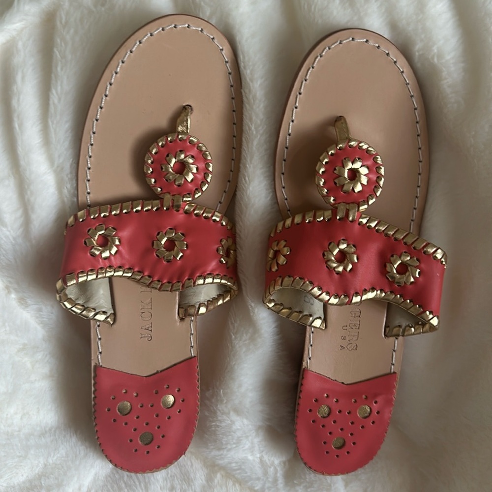 Jack Rogers, all leather sandal, deep, coral NWT